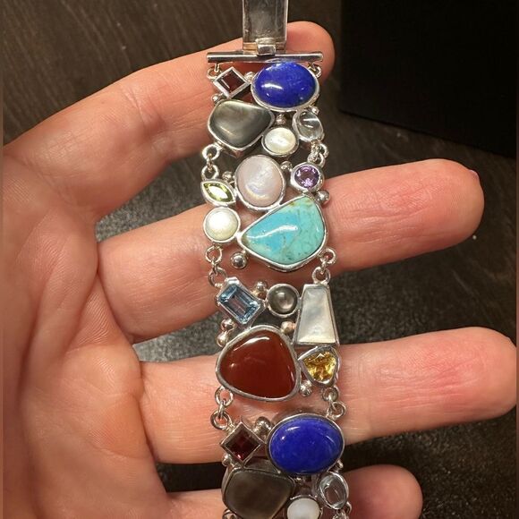 Multi gemstone and stamped Thailand sterling silver bracelet! - Picture 6 of 11
